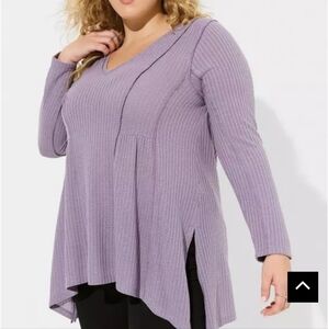 Torrid Purple Waffle V-neck Long Sleeve Sharkbite Top, Size 3